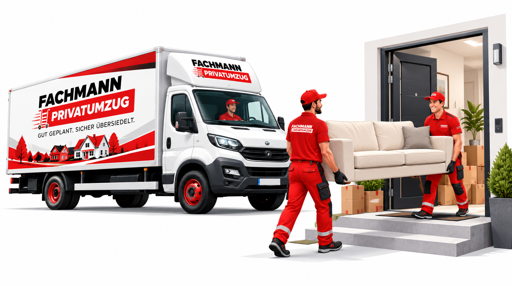 Möbelpacker von Fachmann Umzug tragen ein Sofa in eine Wohnung